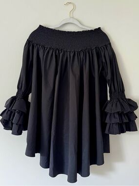 Gracia Ruffle Off the Shoulder Mini Dress / Tunic Top, Black – Small